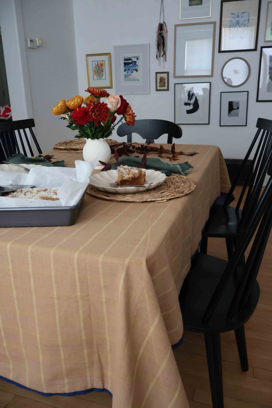 Reversible Handwoven Tablecloth - Brown Cotton and Indigo Stripes