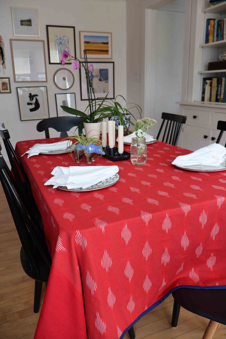 Reversible Ikat Tablecloth - Indigo and Red