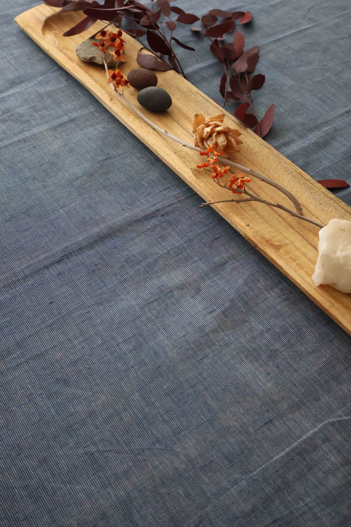 Reversible Handwoven Tablecloth - Brown Cotton and Indigo Stripes