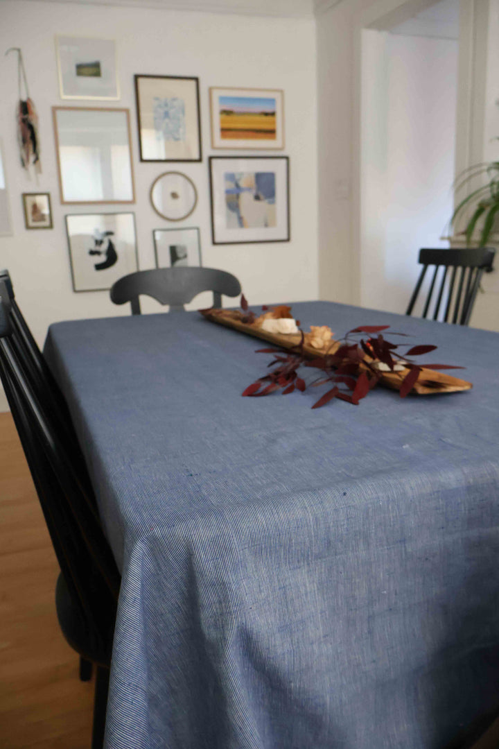 Reversible Handwoven Tablecloth - Brown Cotton and Indigo Stripes