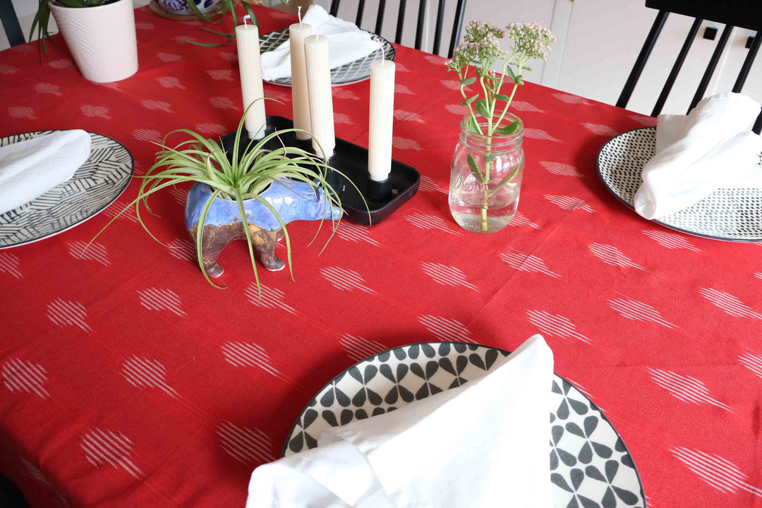 Reversible Ikat Tablecloth - Indigo and Red