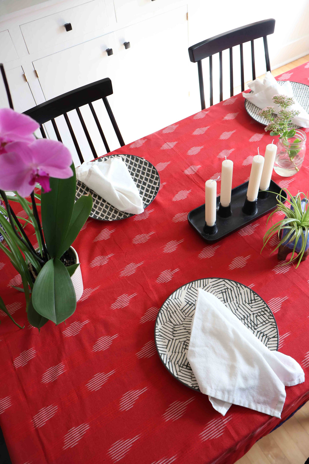 Reversible Ikat Tablecloth - Indigo and Red